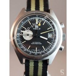 Rare Cadran noir & blanc Montres vintages Tissot Navigator Chronograph avec calibre Lemania 1343