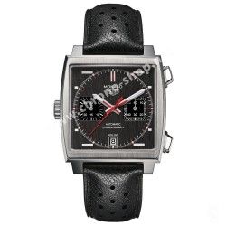 TAG HEUER BRACELET RACING CUIR DE VEAU PERFORE NOIR 22mm MONTRES MONACO & SILVERSTONE, AUTAVIA ref. FC6300 STEVE MCQUEEN