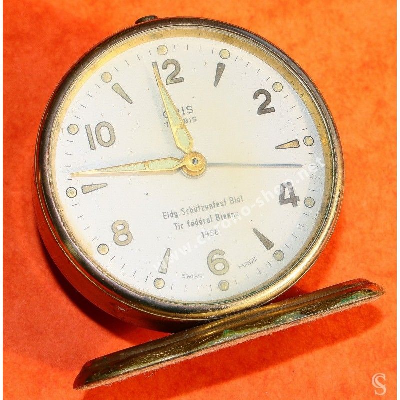 Antique 1940s SWISS ORIS alarm clock Art Deco Desk Table Collectors Watch