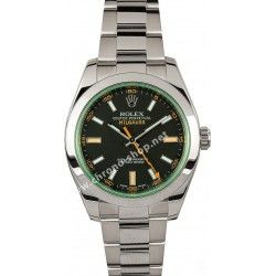 Rolex Rare  & Authentique Verre Saphir VERT montres Rolex Oyster Perpetual MILGAUSS 116400, 116400GV