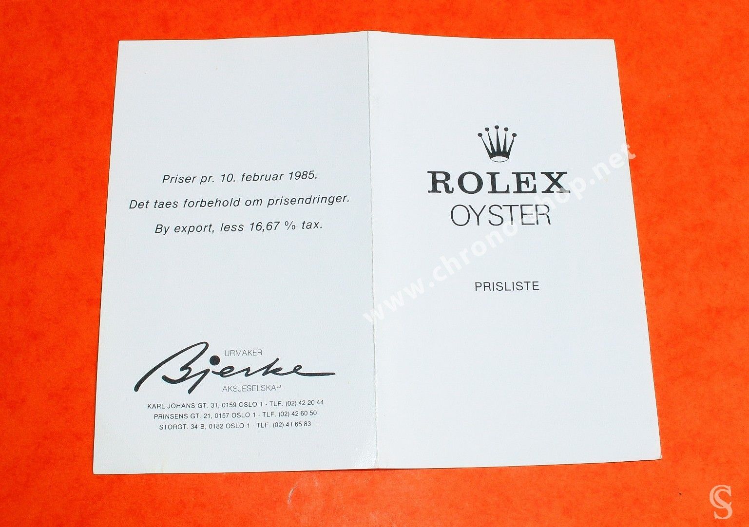 ROLEX 1985 LIVRET CATALOGUE PRIX SUBMARINER 16800, SEA-DWELLER 16660, DAYTONA 6263, 6265, GMT 16750, 16700, 16760 NORVEGE