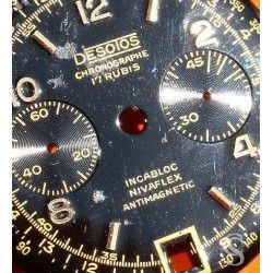 Accessoire Montres Vintages pièce détachée Cadran Noir DESOTOS Chronographe 17 rubis NIVAFLEX Anti Magnetic Incabloc Swiss Made