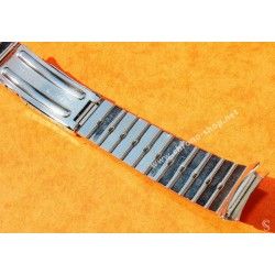 CHARMEX Swiss Made Rare 70's Expandable band Ssteel Watch Sport Bracelet Zenith, Longines, Heuer, 17mm ends