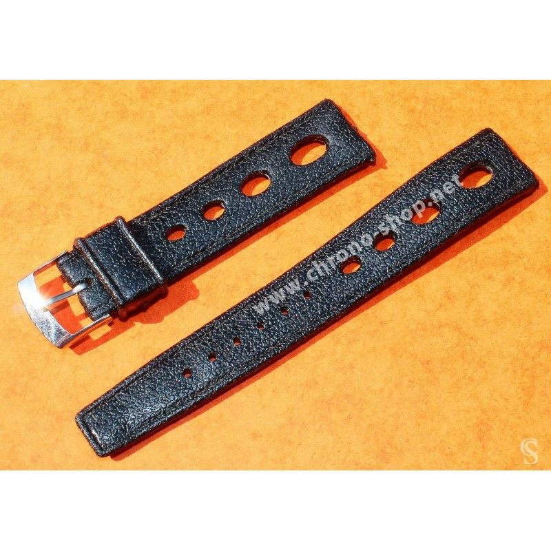 VINTAGE GENUINE TROPIC WATCH STRAP BAND BLACK HOLES BRACELET RACING 19mm REF 22510