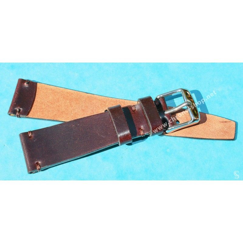 ★☆☆ BRACELET MONTRES COW BOY HORWEEN SHELL CUIR CORDOVAN ULTRA FIN 20mm COULEUR CAFÉ ★☆☆