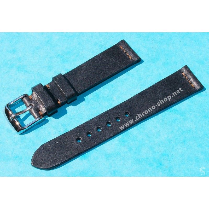 VINTAGE STYLE SOFT LEATHER BLACK CARBONIC COLOR WATCHES STRAP 20mm LUGS